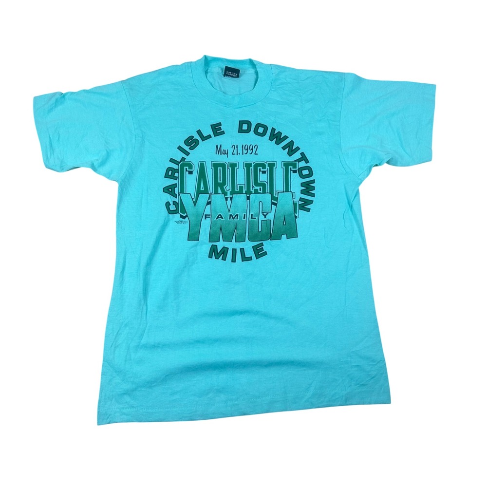 Vintage 1992 Carlisle YMCA Family Mile T Shirt Screen Stars Best Turquoise L
